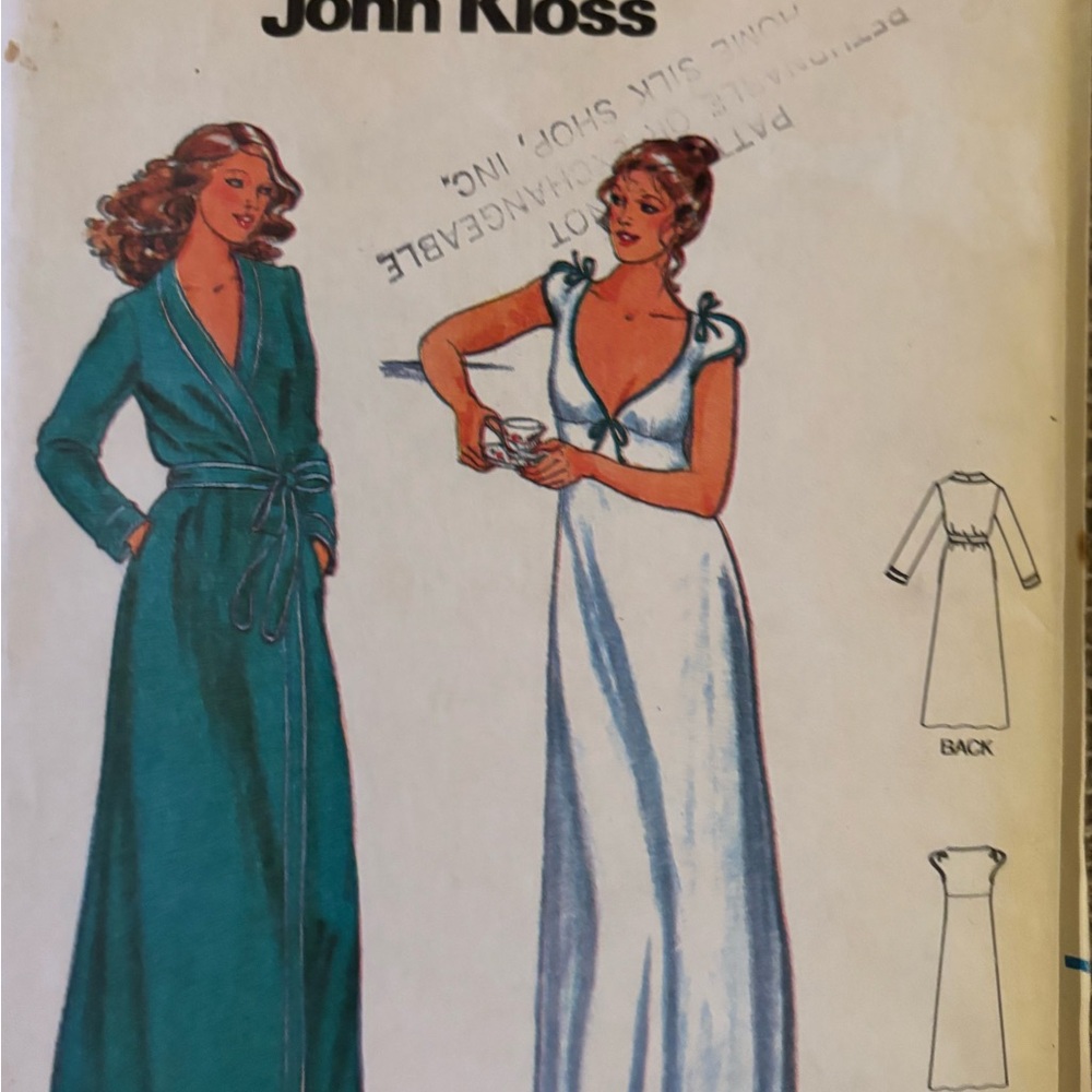 Vintage Butterick 6370 Pattern Nighgown Robe by John Kloss  Size 12
